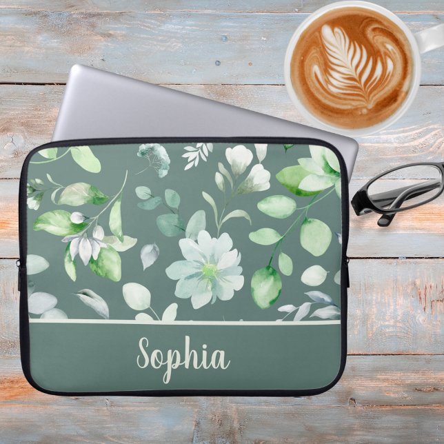 Funda Para Portátil Firma verde del sabio floral del país (Subido por el creador)