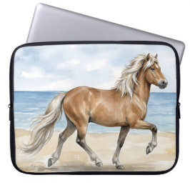 Funda Para Portátil Fjara Caballo islandés acuarela en la playa