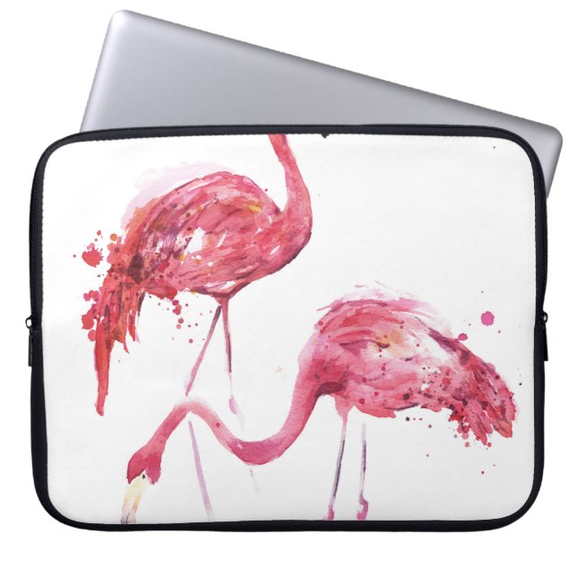 Funda Para Portátil Flamencos acuarelas, Diseño Elegante. (Frente)