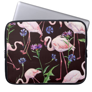 Funda Para Portátil Flamencos acuarelas y patrones de flores silvestre