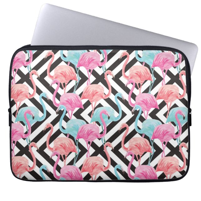 Funda Para Portátil Flamencos en el patrón de diseño negrita (Frente)