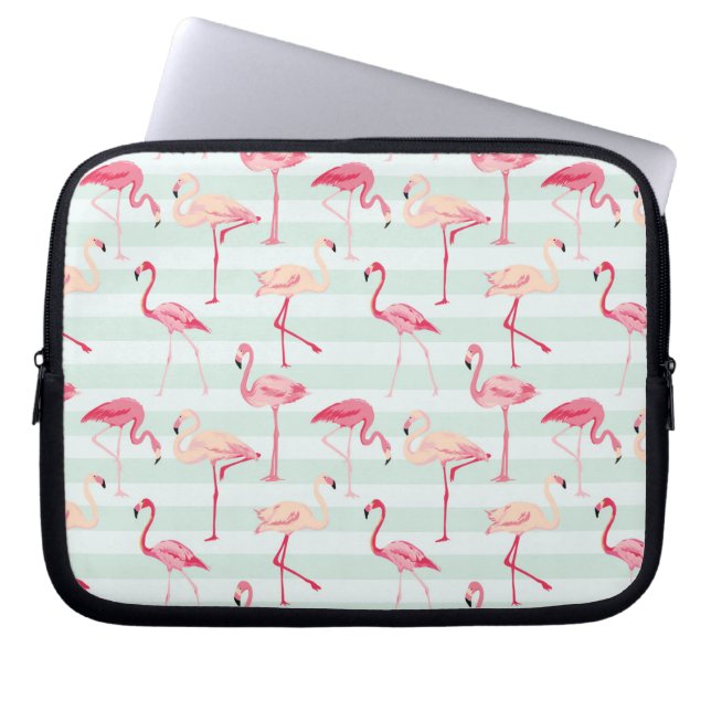 Funda Para Portátil Flamencos retros en rayas de la menta (Frente)