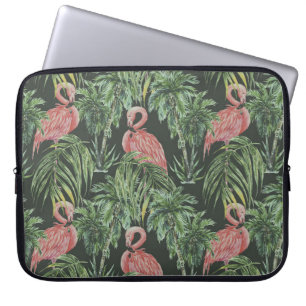 Funda Para Portátil Flamencos rosados, patrón de cosecha tropical.