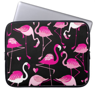 Funda Para Portátil Flamencos rosados, patrón oscuro sin costuras.