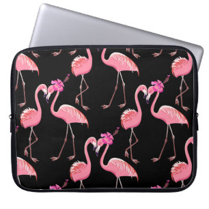 Funda Para Portátil Flamencos rosados: Vintage de fondo negro