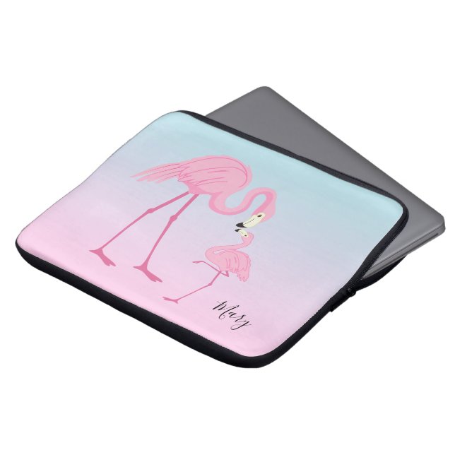 Funda Para Portátil Flamencos rosas madre y bebé (Superior anverso)