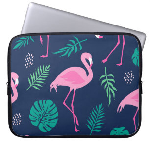 Funda Para Portátil Flamencos rosas, palmeras tropicales, costureras d