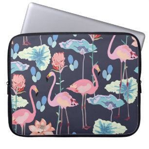 Funda Para Portátil Flamencos rosas rodeados de flores de loto y pro