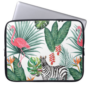 Funda Para Portátil Flamingo moderno cebra hoja tropical acuática