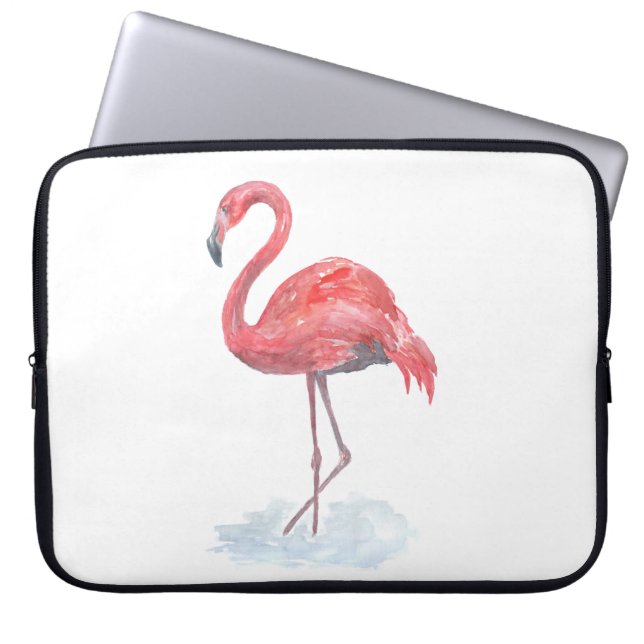 Funda Para Portátil Flamingo rosa, acuarela. (Frente)