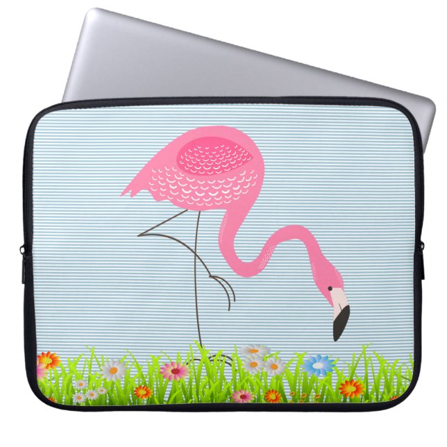 Funda Para Portátil Flamingo Rosa Con Flores De Primavera (Frente)
