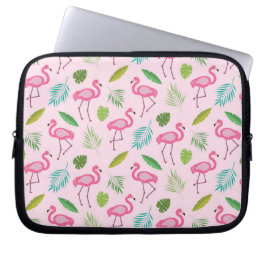Funda Para Portátil Flamingo rosa con hojas de palmera tropicales