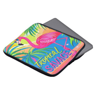 Funda Para Portátil Flamingo rosa Estacionamiento tropical en una pier