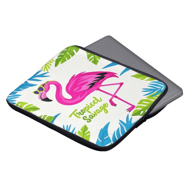 Funda Para Portátil Flamingo rosa Estacionamiento tropical en una pier (Superior anverso)