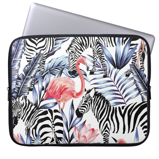 Funda Para Portátil Flamingo rosa exótico, cebra en verano de fondo b (Frente)