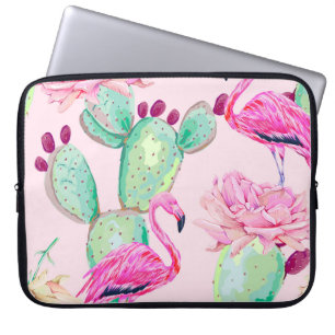 Funda Para Portátil Flamingo rosa, pájaros exóticos, flores suaves, ro