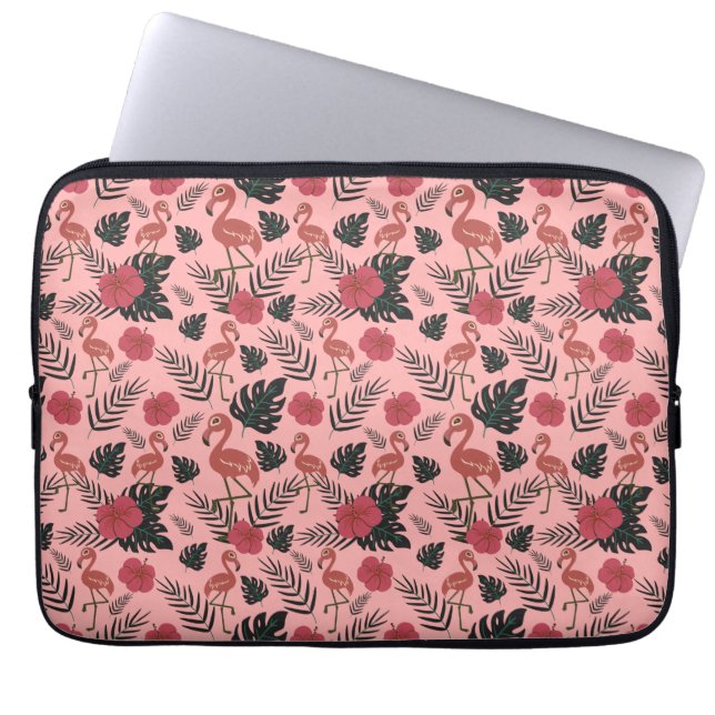 Funda Para Portátil Flamingo rosa sin costura flores patrón y hojas (Frente)