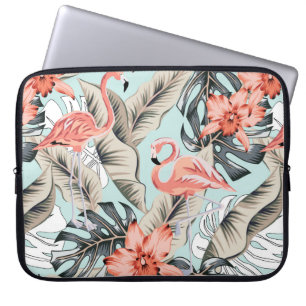 Funda Para Portátil Flamingo rosa tropical con flores de orquídea y pu