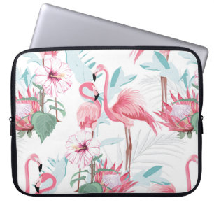Funda Para Portátil Flamingo rosa y flores exóticas, hojas de palma, w