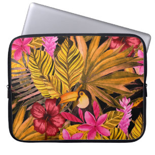 Funda Para Portátil Flamingo tropical: Patrón de verano de Hibiscus