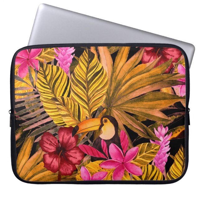 Funda Para Portátil Flamingo tropical: Patrón de verano de Hibiscus (Frente)