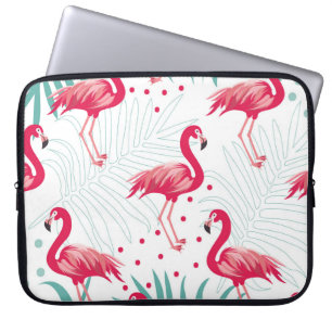 Funda Para Portátil Flamingo y hojas tropicales, patrón de verano.