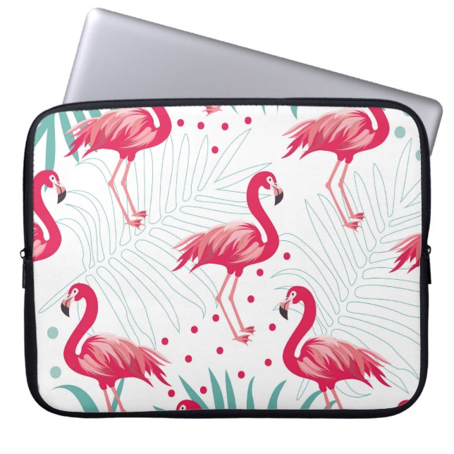 Funda Para Portátil Flamingo y hojas tropicales, patrón de verano. (Frente)