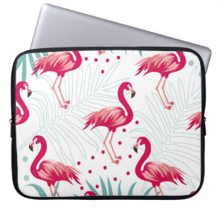 Funda Para Portátil Flamingo y hojas tropicales, patrón de verano.