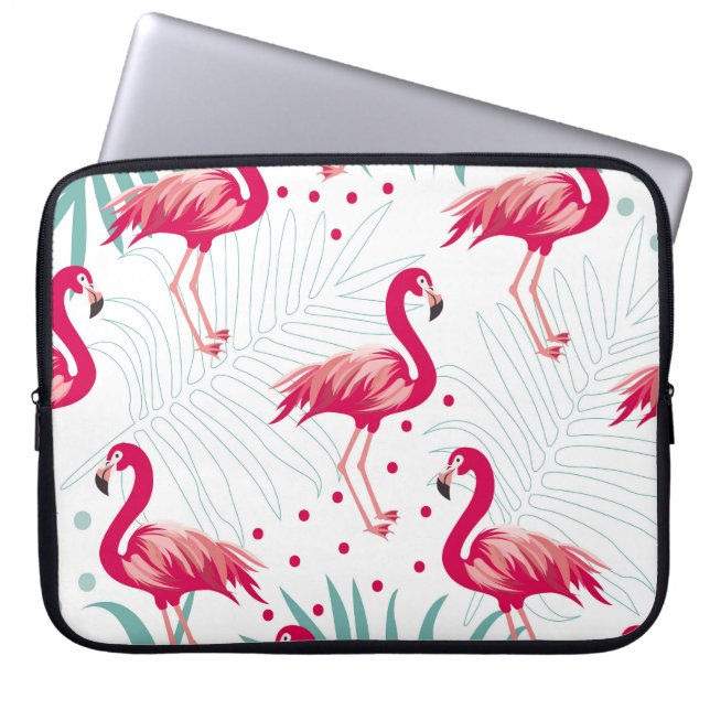 Funda Para Portátil Flamingo y hojas tropicales, patrón de verano. (Frente)