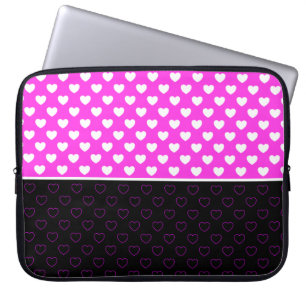 Funda Para Portátil Flashy Pink, Black And White Hearts Pattern Girlie