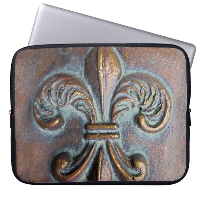 Funda Para Portátil Fleur De Lis, Con Aspecto De Cobre Antiguo Impreso (Frente)