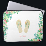 Funda Para Portátil Flip Flops botánicos de playa<br><div class="desc">Hermosas acuarelas floridas botánicas de la isla y follaje adornado con chanclas y arreglos,  manga personalizada para ordenador portátil.</div>