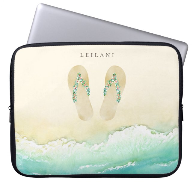 Funda Para Portátil Flip Flops botánicos de playa (Frente)