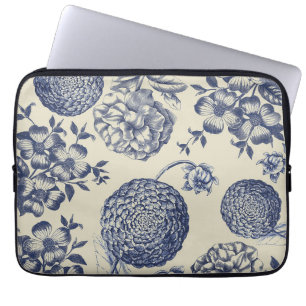 Funda Para Portátil Flor azul anticuada impresa floral