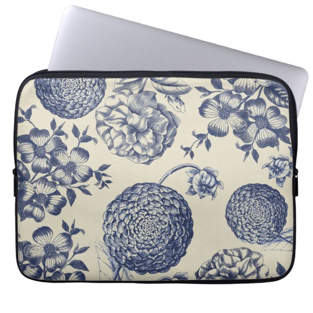 Funda Para Portátil Flor azul anticuada impresa floral (Frente)
