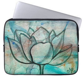 Funda Para Portátil Flor azul azul verde azulado Elegante Artsy Lotus