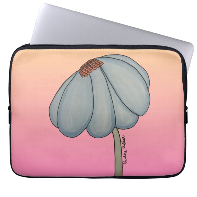 Funda Para Portátil Flor azul con fondo rosa (Frente)