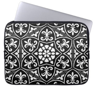 Funda Para Portátil Flor blanca y negra de lis patrón floral vertical