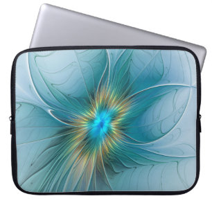 Funda Para Portátil Flor de Arte Fractal de Oro Azul Pequeña Belleza