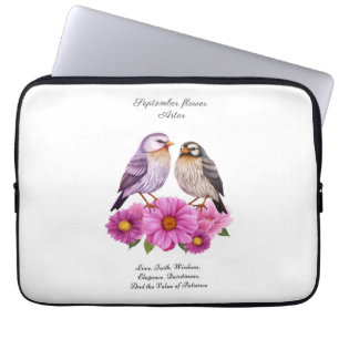 Funda Para Portátil Flor de Aster de septiembre con pájaros regalo de