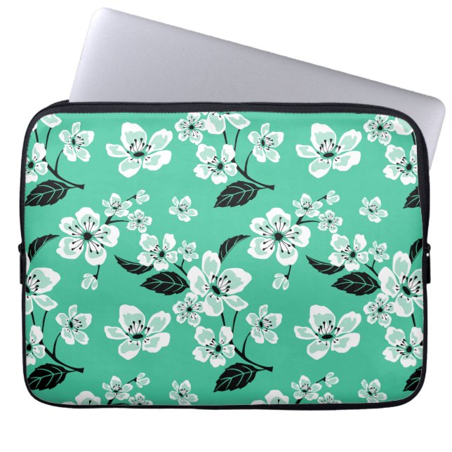 FUNDA PARA PORTÁTIL FLOR DE CEREZO - SAKURA (MENTA) (Frente)