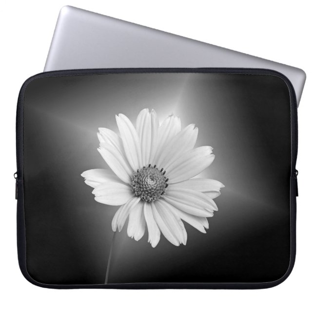 Funda Para Portátil Flor de cosmos blancos en negro (Frente)