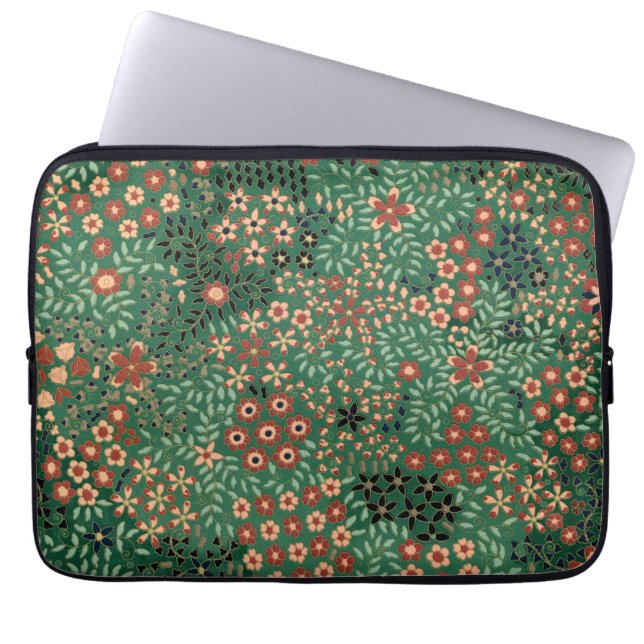 Funda Para Portátil Flor de fondo verde japonesa tradicional (Frente)