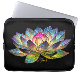 Funda Para Portátil Flor de Loto Colorida de Vidrio Pintado sobre Negr