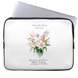 Funda Para Portátil Flor de Narciso de diciembre con pájaro floral