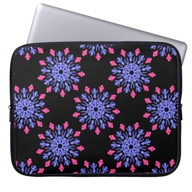 Funda Para Portátil Flor de neón azul y rojo (Frente)