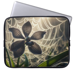 Funda Para Portátil Flor de Spiderweb de orquídea negra