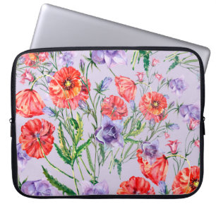 Funda Para Portátil Flor de timbre azul, flor de timbre rosa y pop
