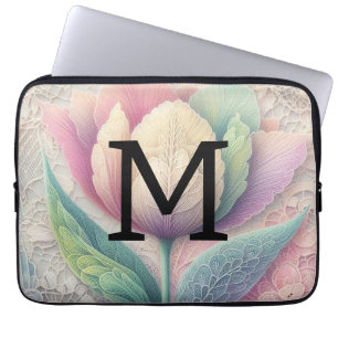 Funda Para Portátil Flor de tulipán azul morado de encaje floral