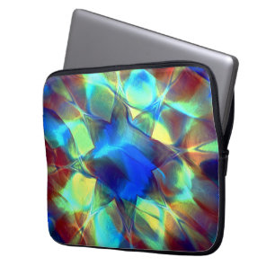 Funda Para Portátil Flor digital azul intensa que contrasta con marrón
